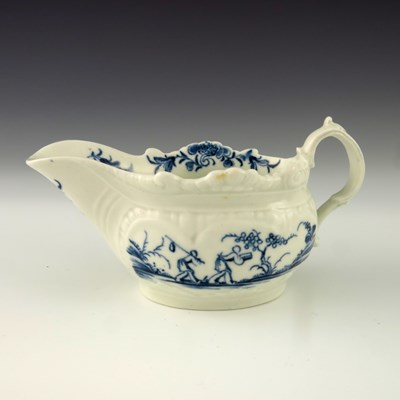 Lot 1134 - A Worcester blue and white sauce boat, circa...
