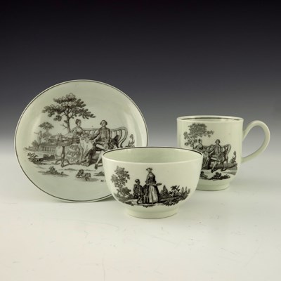 Lot 1166 - A Worcester transfer printed trio, circa 1760,...