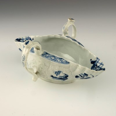 Lot 1170 - A Worcester blue and white sauce boat, circa...