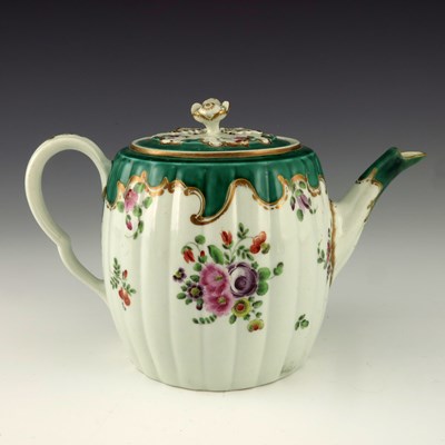 Lot 1179 - A Worcester polychrome teapot, circa 1760,...