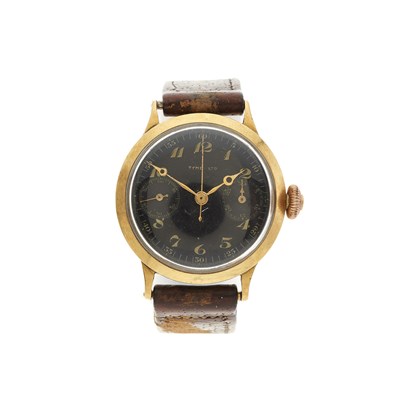 Lot 237 - An 18ct gold manual wind monopusher chronograph wrist watch