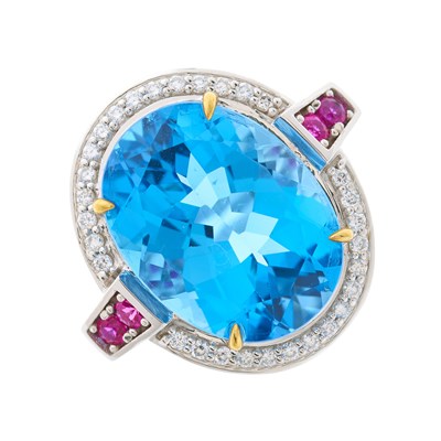 Lot 174 - An 18ct gold blue topaz and brilliant-cut...