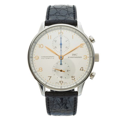 Lot 239 - IWC, a stainless steel Portuguese chronograph...