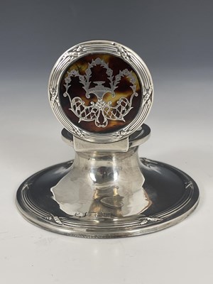 Lot 67 - An Edwardian silver and tortoiseshell inkwell,...