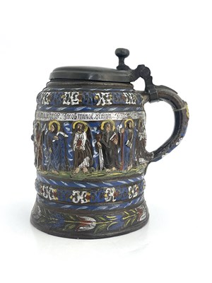 Lot 692 - A Kreussen stoneware pewter mounted tankard,...