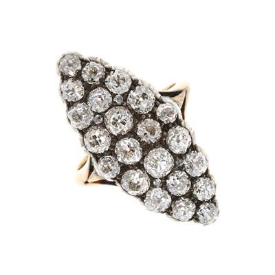 Lot 48 - A late Victorian old-cut diamond marquise-shape cluster ring