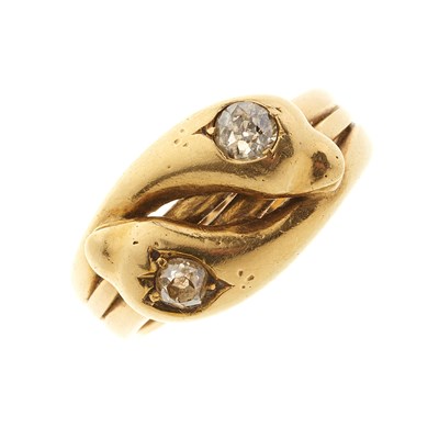 Lot 19 - A late Victorian 18ct gold diamond double snake ring