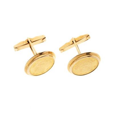 Lot 36 - A pair of 18ct gold Quarter Pahlavi coin cufflinks