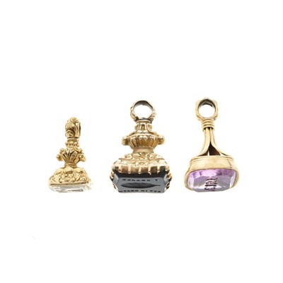 Lot 10 - Three 19th century gem-set intaglio seal fobs
