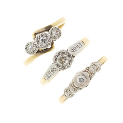 Lot 121 - Three 18ct gold and platinum diamond rings