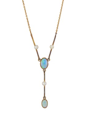 Lot 13 - An Edwardian 15ct gold opal and pearl necklace