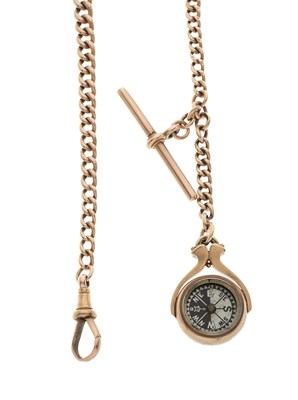 Lot 18 - An early 20th century 9ct gold Albert, with bloodstone compass swivel fob
