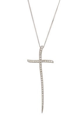 Lot 53 - An 18ct gold diamond cross pendant, with chain
