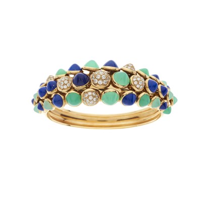 Lot 152 - Cartier, a diamond, lapis lazuli and chrysoprase Nouvelle Vague Mischievous bangle bracelet