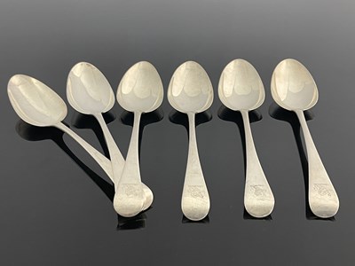 Lot 90 - A set of six George III silver table spoons,...