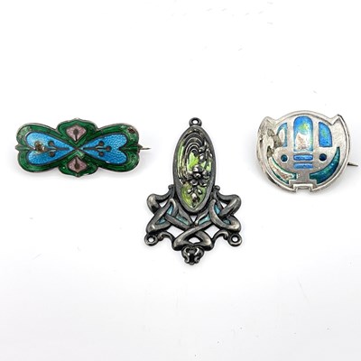 Lot 32 - Three Arts and Crafts silver and enamelled...