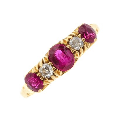 Lot 93 - An early 20th century 18ct gold ruby and diamond dress ring