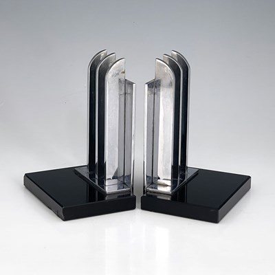 Lot 168 - A pair of Art Deco chrome and black glass...