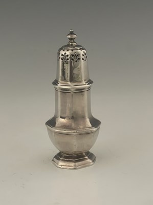 Lot 165 - A George II silver octagonal caster, the...