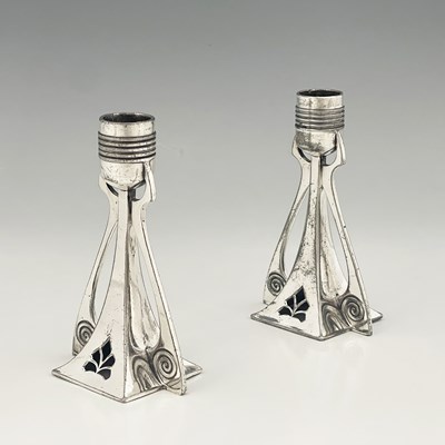 Lot 125 - WMF, a pair of Jugendstil silver plated...