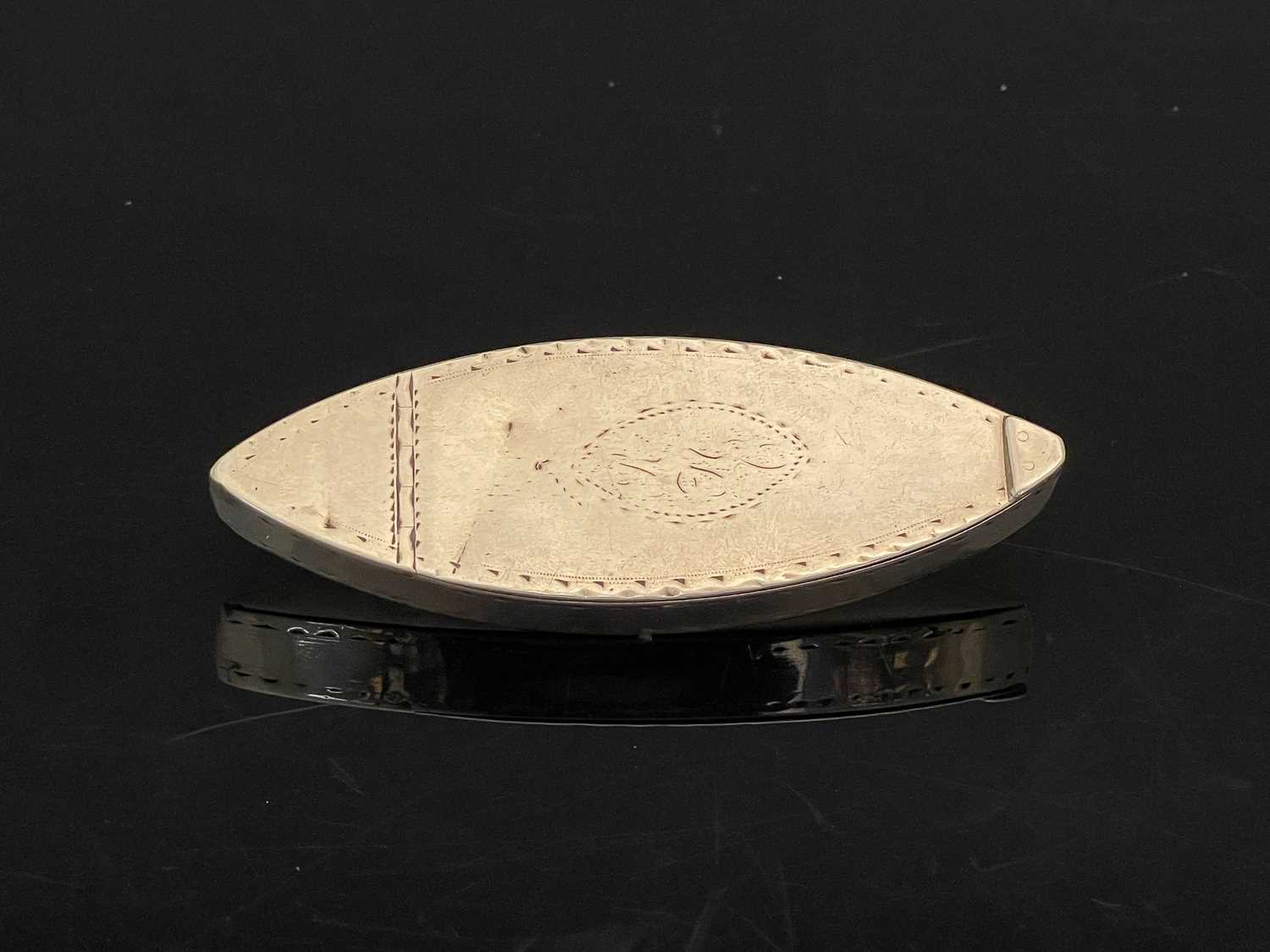 Lot 73 - A George III silver toothpick box, of navette...