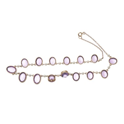 Lot 4 - A late Victorian gold amethyst and seed pearl riviere necklace