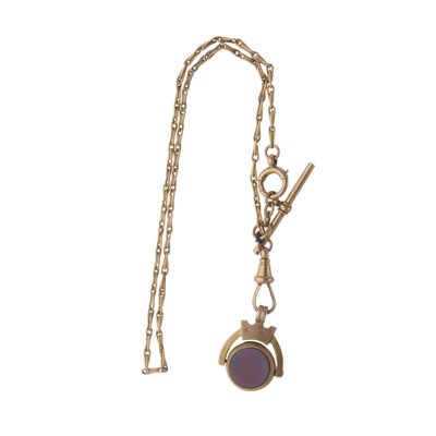 Lot 7 - A late Victorian 9ct gold Albert chain, with swivel fob and T-bar