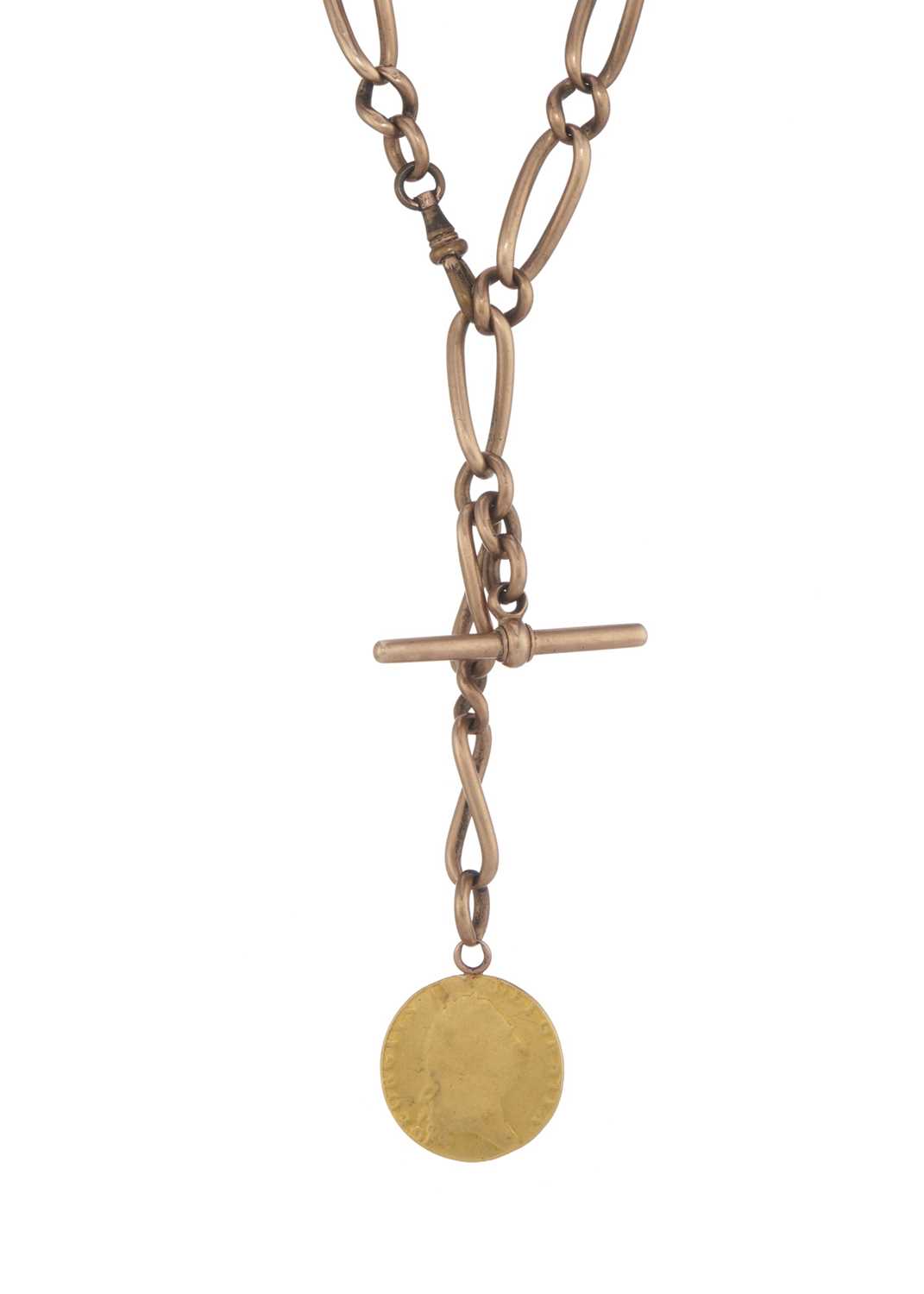 Lot 3 - A late Victorian 9ct gold Albert, suspending a 1704 Georgian Guinea coin