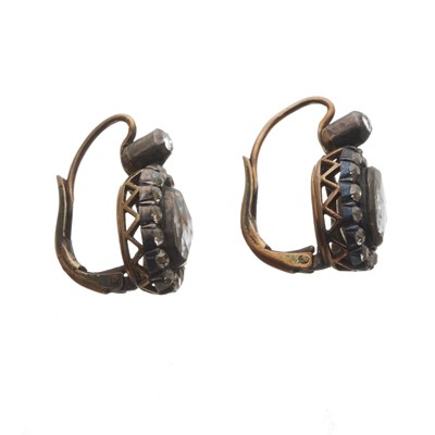 Lot 22 - A pair of 19th century gold and silver diamond cluster earrings