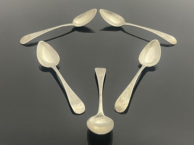 Lot 17 - A set of five George III Provincial silver teaspoons, John Langlands II, Newcastle circa 1800