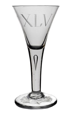 Lot 347 - A Jacobite engraved Forty Five drinking glass,...