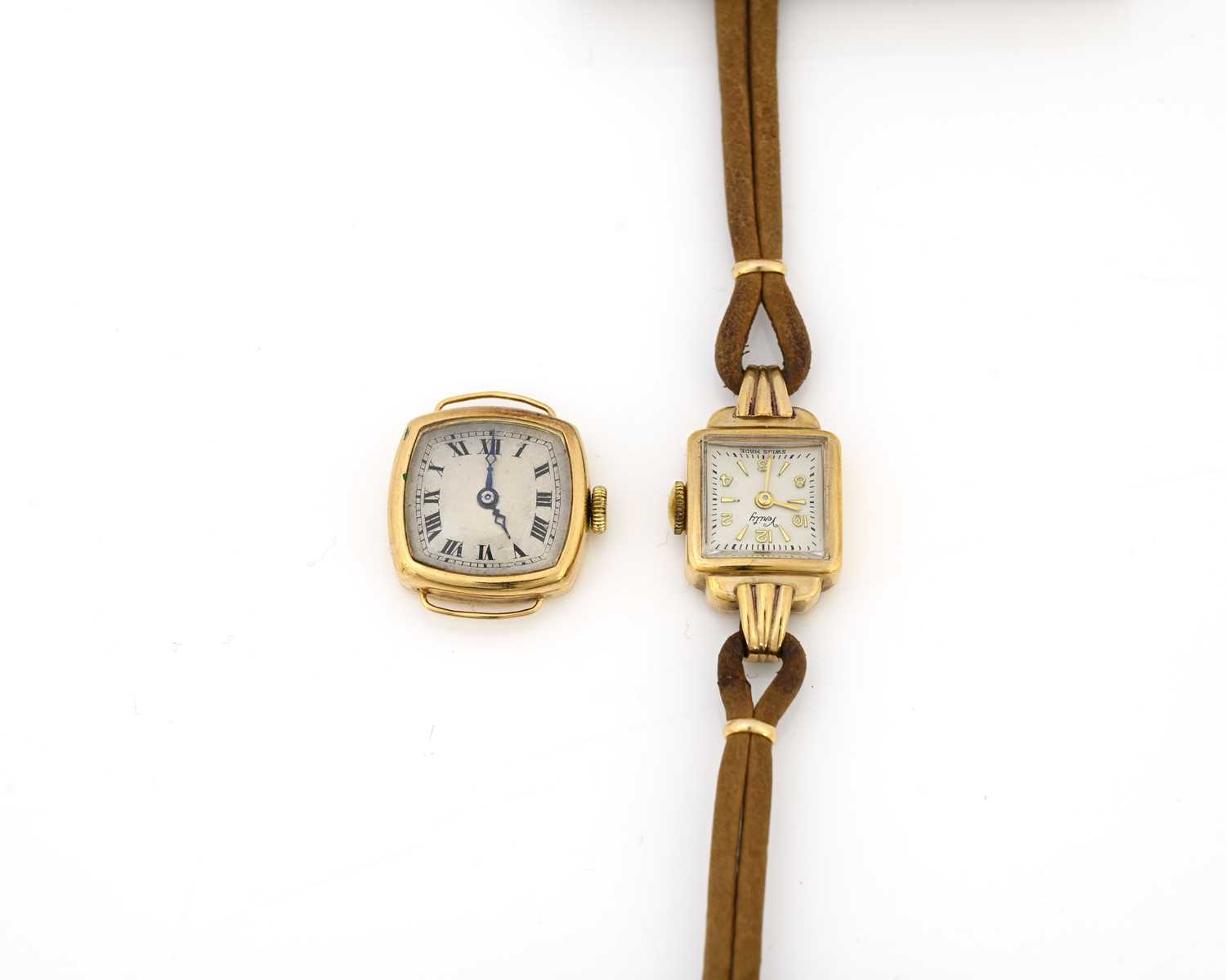 Lot 43 - Two 9ct gold ladies wristwatches, square faces,...