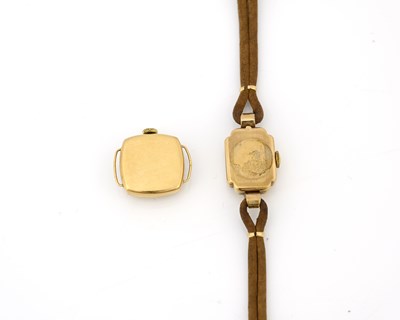 Lot 43 - Two 9ct gold ladies wristwatches, square faces,...