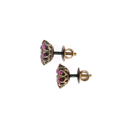 Lot 66 - A pair of early 20th century gold ruby and diamond cluster stud earrings