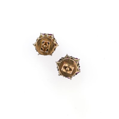 Lot 66 - A pair of early 20th century gold ruby and diamond cluster stud earrings