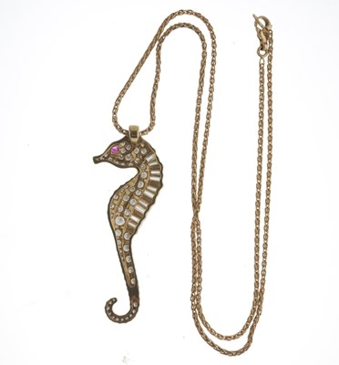 Lot 115 - Boodles, an 18ct gold diamond and ruby seahorse pendant, with chain