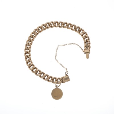 Lot 63 - A 9ct gold curb-link bracelet, with charm