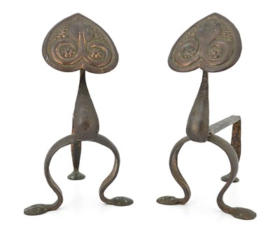 Lot 102 - A pair of Arts and Crafts copper andirons,...