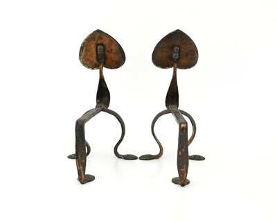 Lot 102 - A pair of Arts and Crafts copper andirons,...