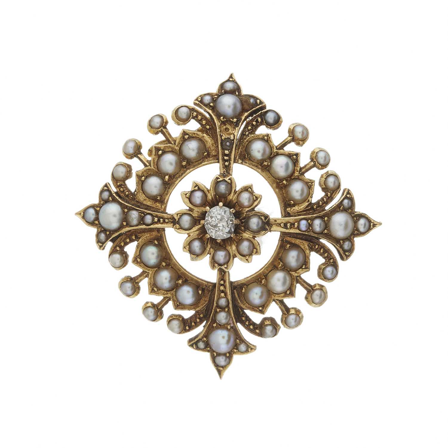 Lot 13 - A late Victorian 18ct gold diamond and split pearl pendant brooch