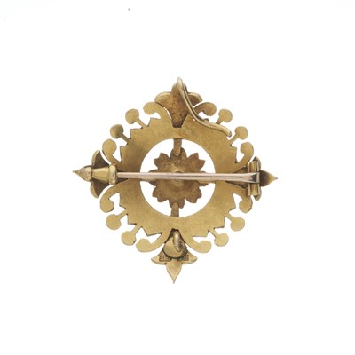 Lot 13 - A late Victorian 18ct gold diamond and split pearl pendant brooch
