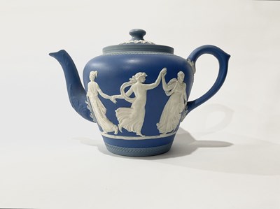 Lot 81 - A Dudson Hanley Jasperware teapot, white on...