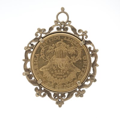 Lot 33 - USA 1883, a gold double eagle twenty dollar coin pendant