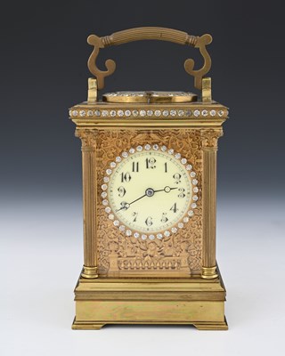 Lot 392 - A French repeating carriage clock, late 19th...