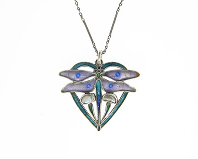 Lot 31 - A silver enamel and pearl butterfly pendant, with chain