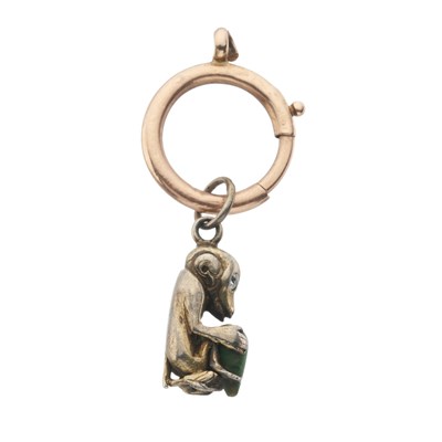 Lot 11 - An early 20th century Chinese diamond and jade monkey charm