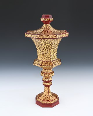 Lot 646 - A Bohemian raised gilt and red washed glass...