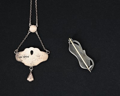 Lot 18 - Charles Horner, an Art Nouveau silver and enamel necklace and a brooch
