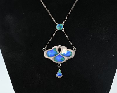 Lot 18 - Charles Horner, an Art Nouveau silver and enamel necklace and a brooch
