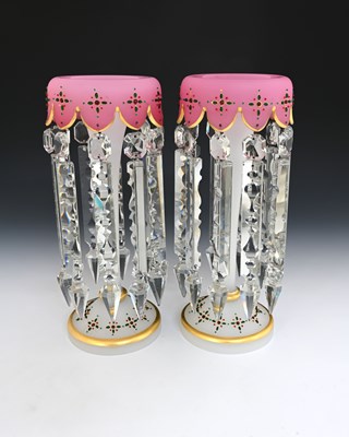 Lot 643 - A pair of jewelled pink blush satin opaline...